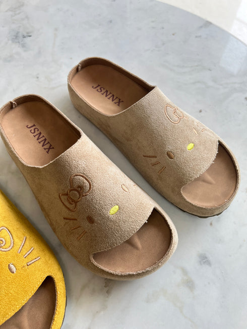 Kitty Print Open Toe Slide On